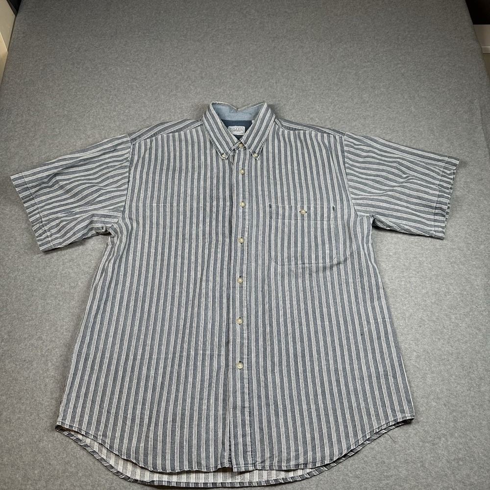 Vintage Bugle Boy Striped Button Down Shirt Mens L 90s Short Sleeve‎ NOTE